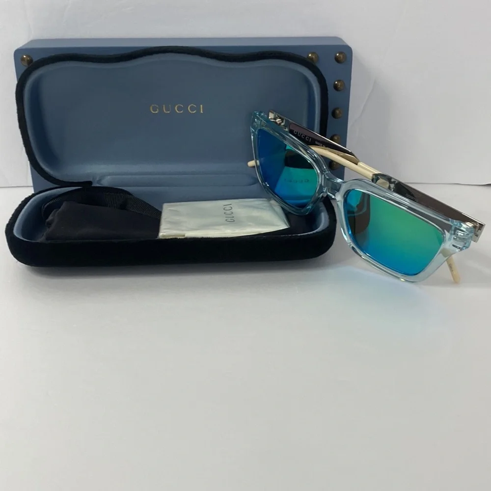 Gucci GG0975S 003 Men’s Translucent Square Sunglasses in Light Blue